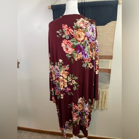 COPY - ODDY Burgundy Floral Knit Jersey Bohemian Open Cardigan Made in USA 3XL - Picture 6 of 7